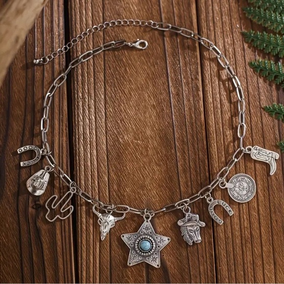 Western Boho Silver Charm Necklace - Picture 2 of 2
